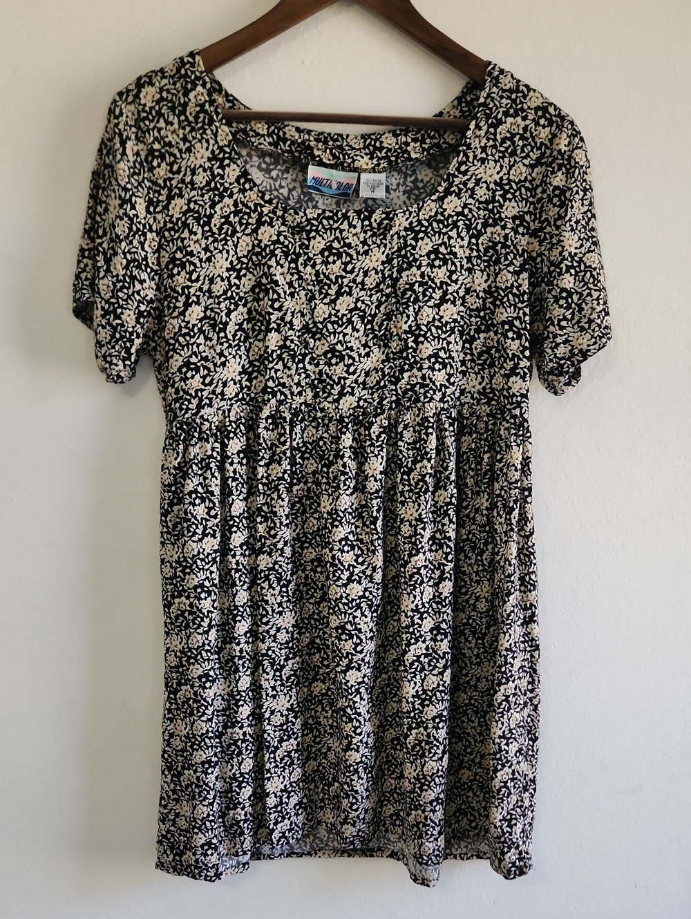VTG 90s Multicolor Floral Babydoll Dress Rayon Ditsy Print Grunge Size M